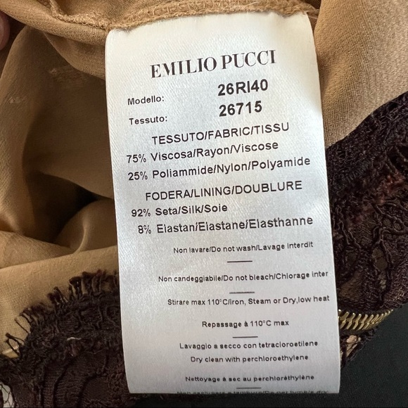 NWT New Emilio Pucci ONE SHOULDER GUIPURE LACE VISCOSE DRESS Brown Sz 6 - Picture 13 of 13